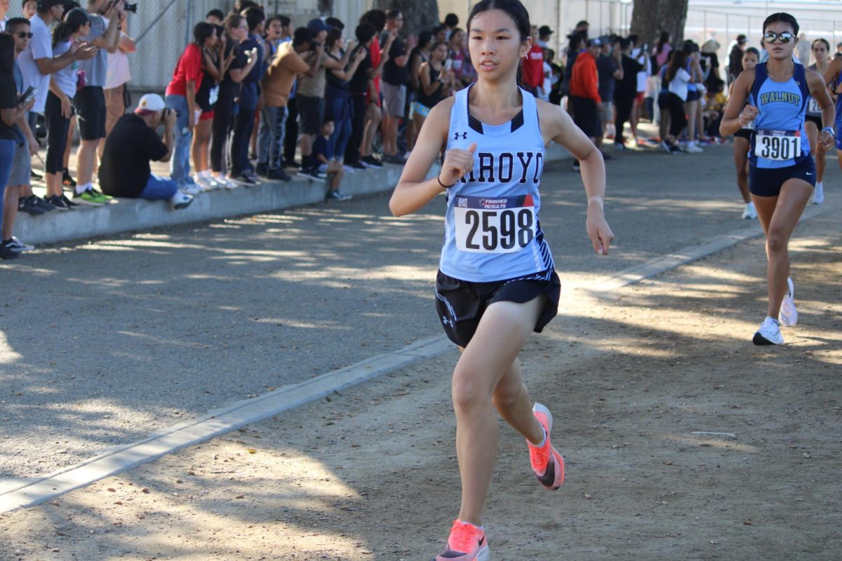 Sophomore Yiwen Chen racing her heart out at Chaffey Invitational.