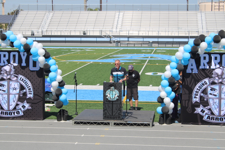 Mr. Joe Massaro gives the students at the Renaissance Assembly final valuable advice before retiring.